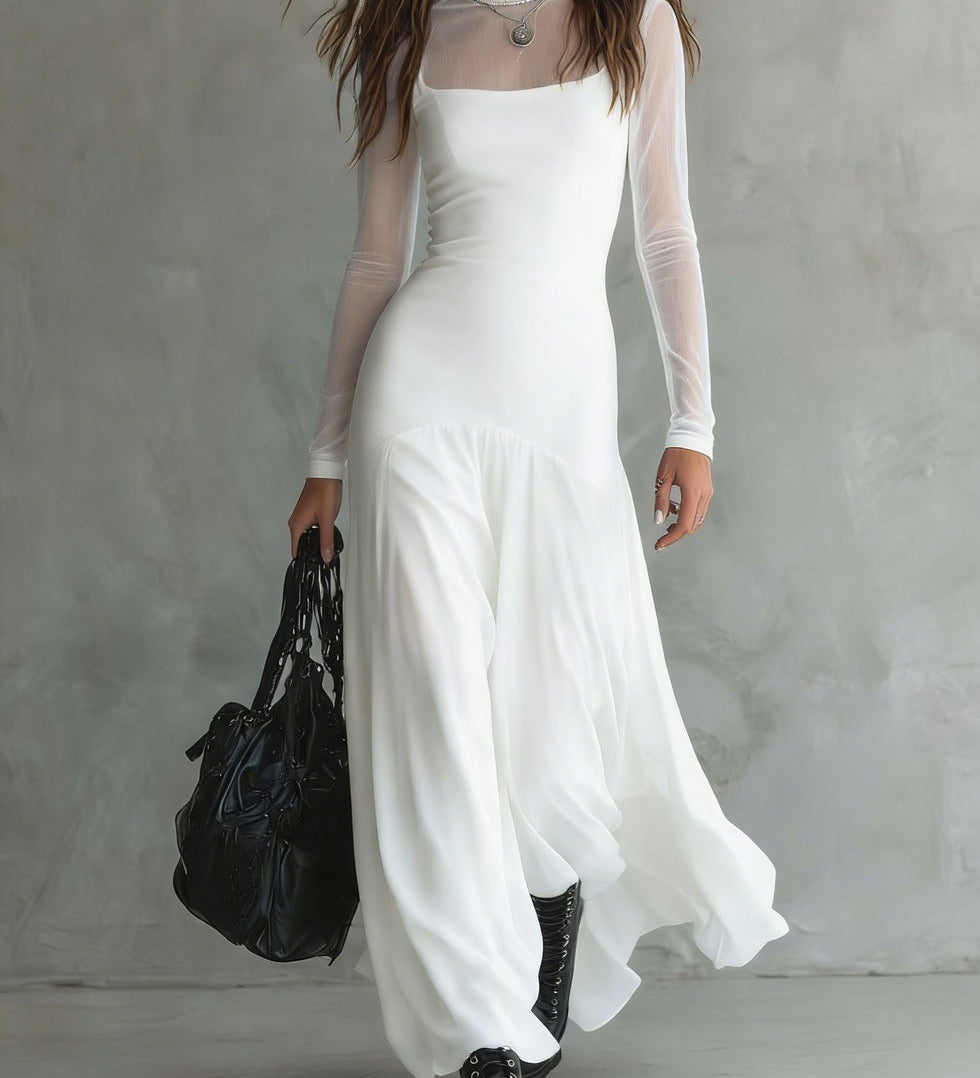 Radoslava | Dlouhé černé tylové šaty s éterickým šarmem