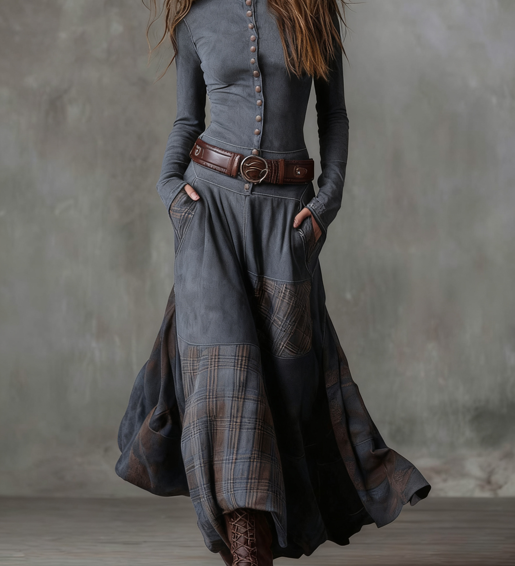 Tereza | Maxi šaty ze semiše s páskem