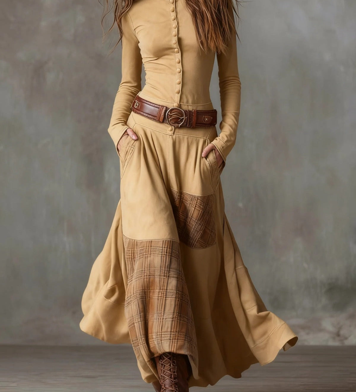 Tereza | Maxi šaty ze semiše s páskem