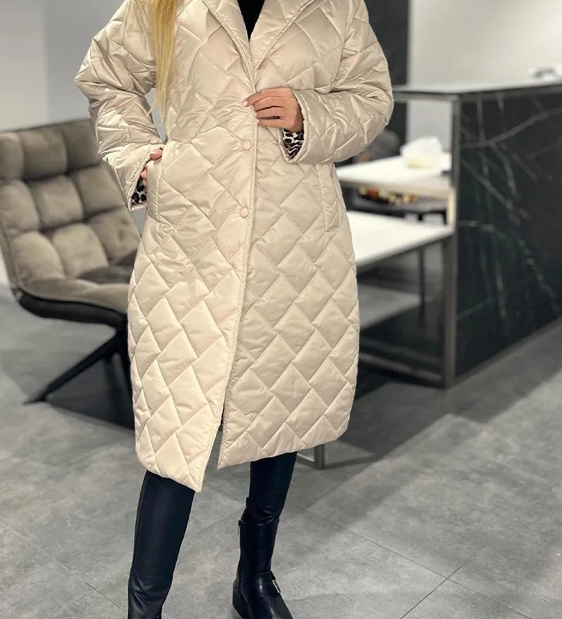 Tereza – Polodlouhý prošívaný kabát s leopardí podšívkou